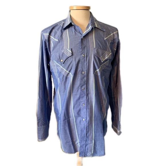 MWG Other - MWG Vintage Large Blue Striped Western Pearl Snap Shirt